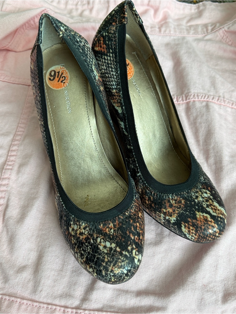 BCBGeneration Multicolor Snake-Print Round-Toe Heels